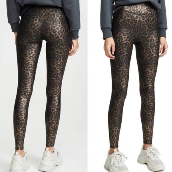 SPANX Faux Leather Leopard Shine Leggings 1X Shapewear Animal Print Mobwife NWT - Picture 1 of 11